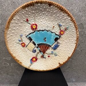 19th Century Mojolica Decorative Plate with a Fan and  Floral Design